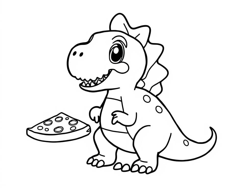 T-Rex Eating Pizza Coloring Page