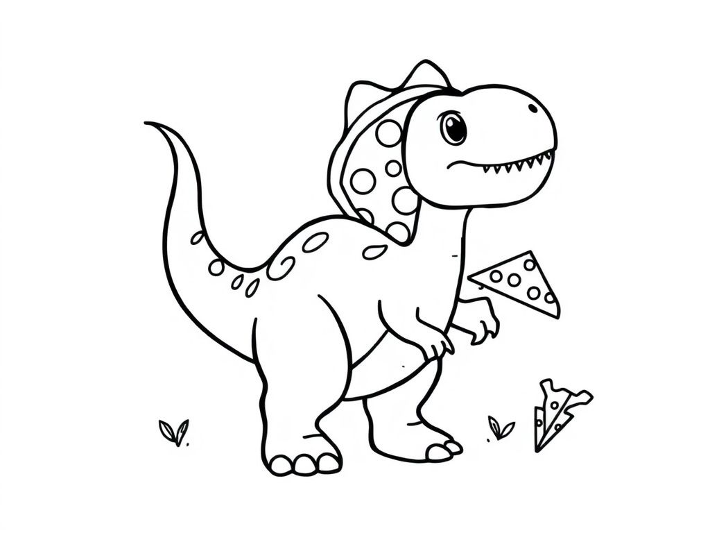 Dino Pizza Party Coloring Page