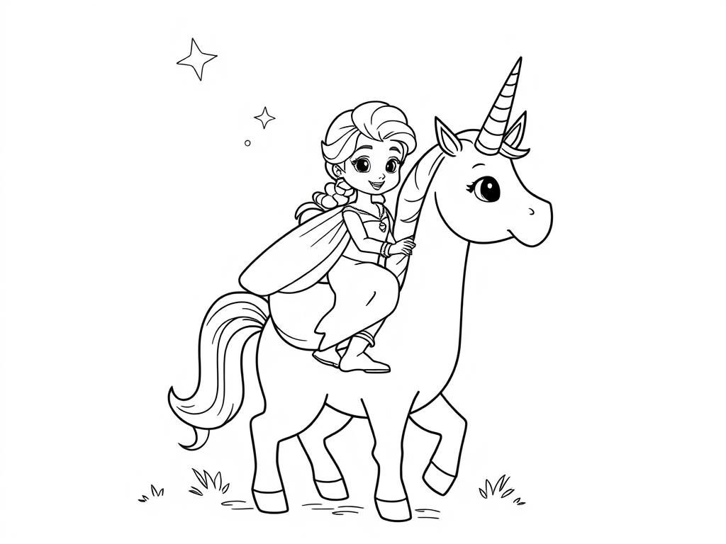 Elsa on Unicorn Coloring Page
