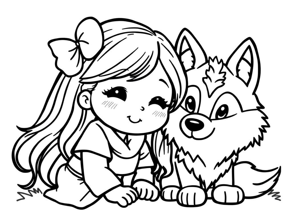 Preview of A cute girl a with a cute wolf