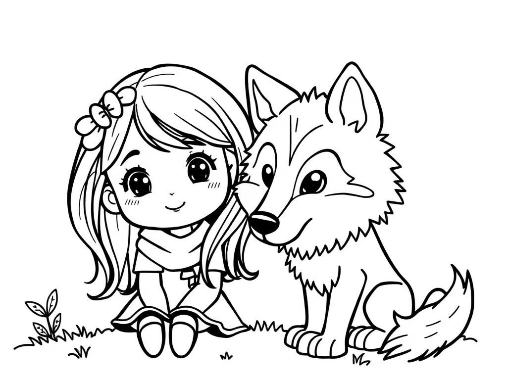 Preview of A cute girl a with a cute wolf