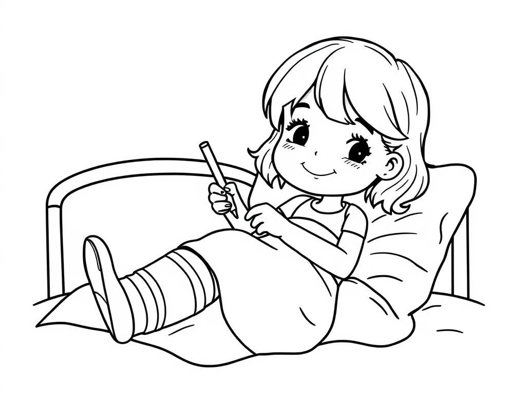 Girl in Bed Coloring Page