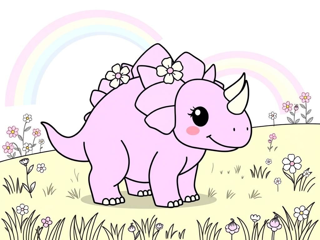 Coloring Page of a Pink Triceratops