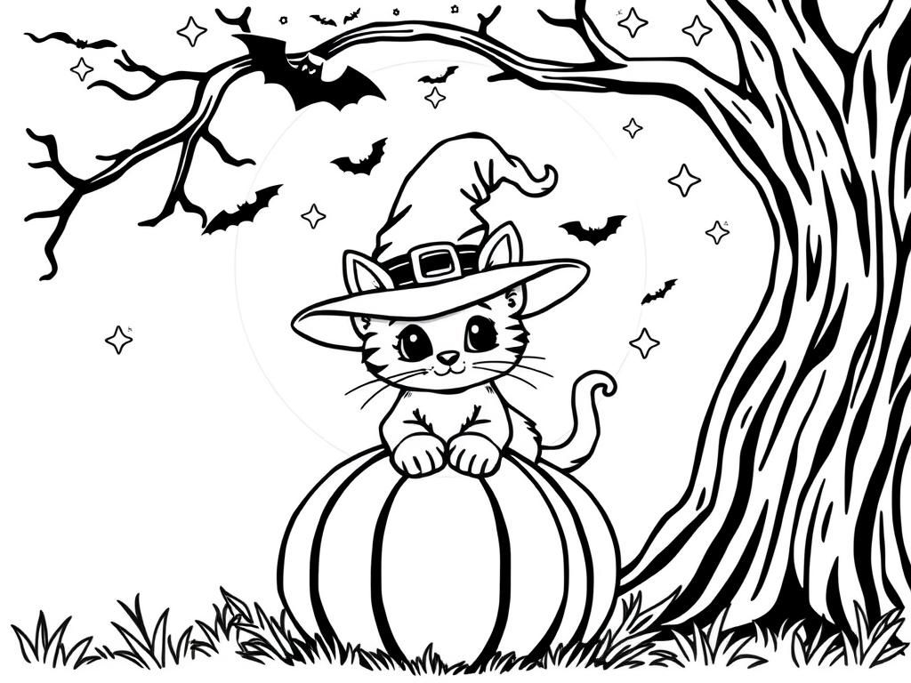Halloween kat kleurplaat
