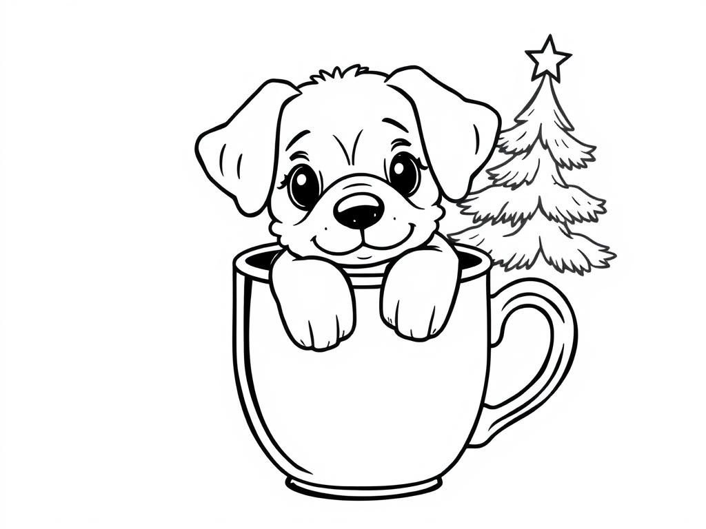 Puppy in een mok kerstkleurplaat