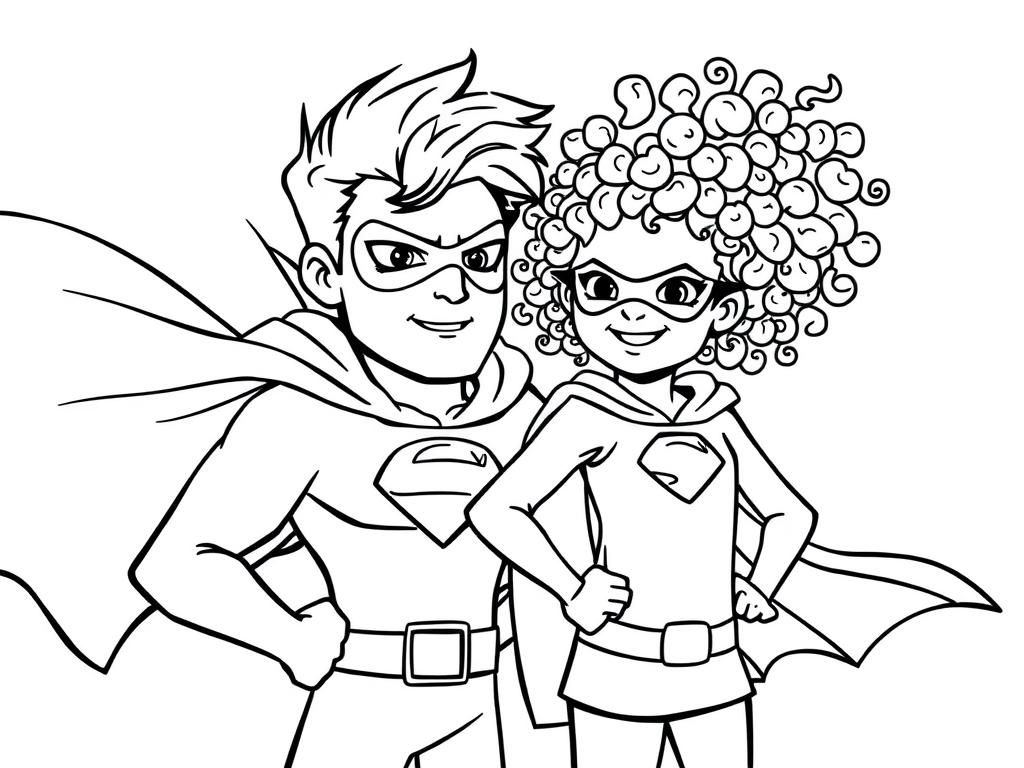 Preview of a dad and daughter superhero team where they both have curly hair