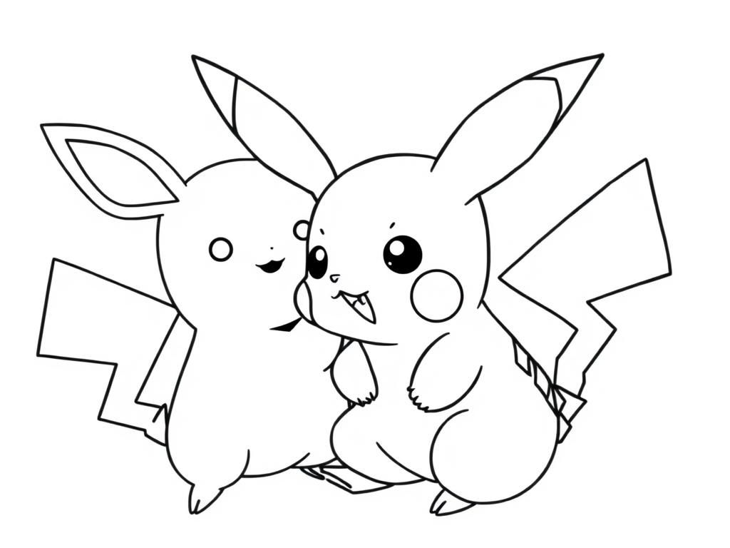 Preview of A delightful baby pikachu coloring pages drawing where Baby Pikachu is getting gently booped on the nose by Togepi