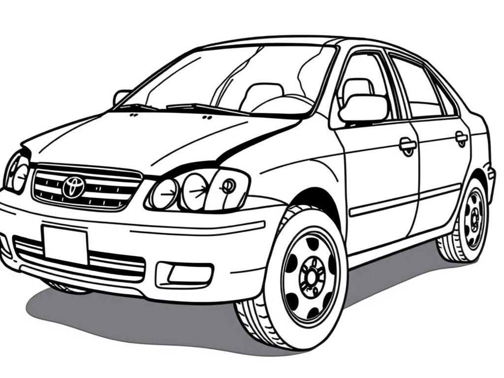 Preview of a dented 2000 toyota corolla with a flat tire