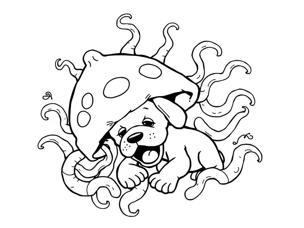 Preview of a detailed amoeba eating a frightened puppy