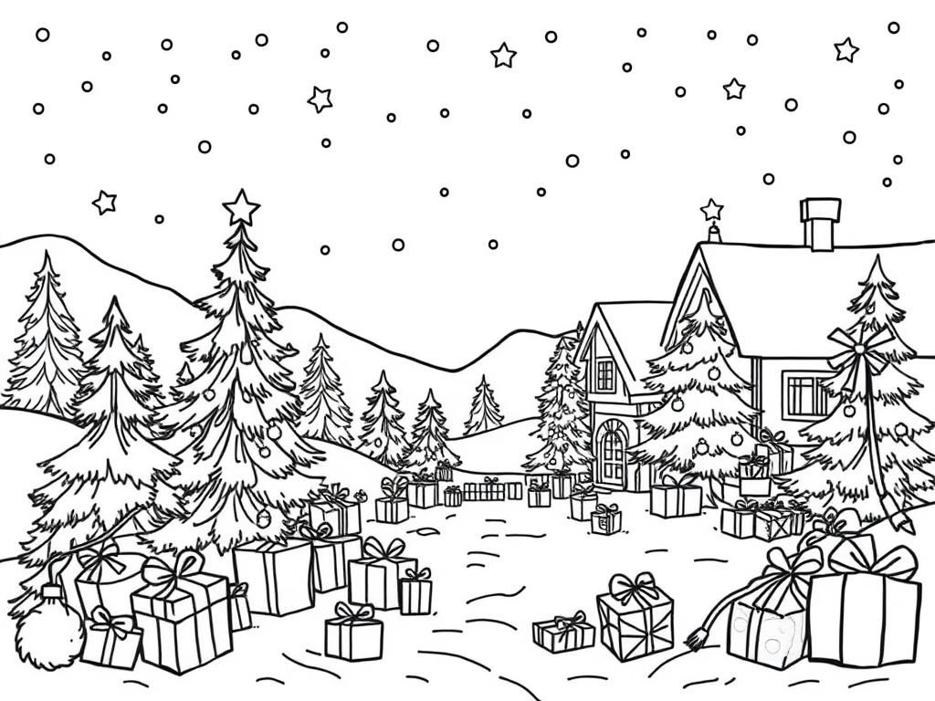 A detailed Christmas landscape full of Christmas items