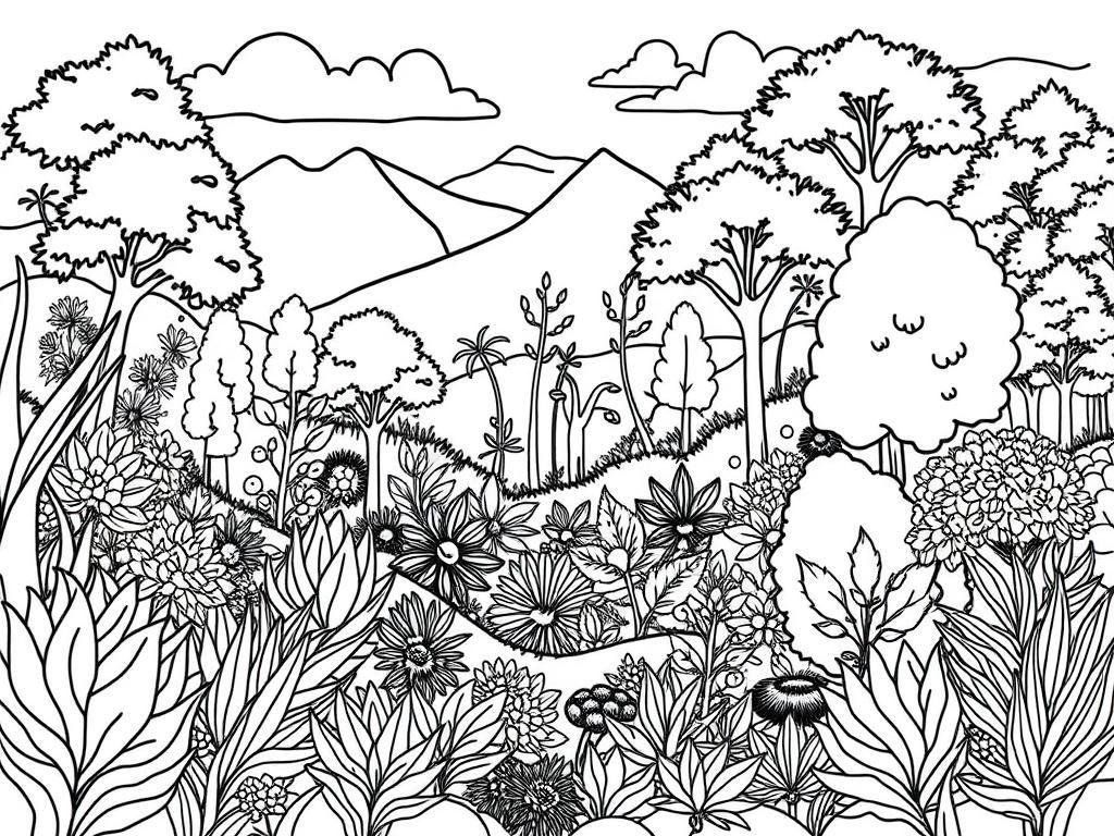 Preview of a detailed nature landscape with many plants and trees