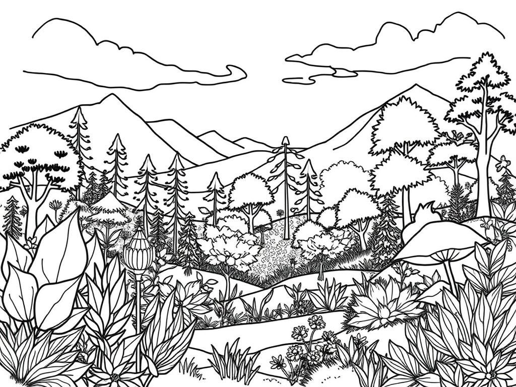 Preview of a detailed nature landscape with many plants and trees