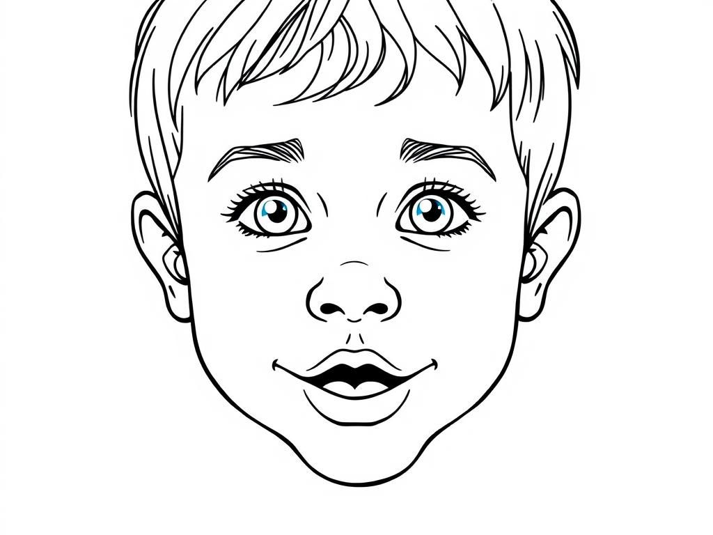 Preview of a detailed sketch of a male child's face with eyes in mouth