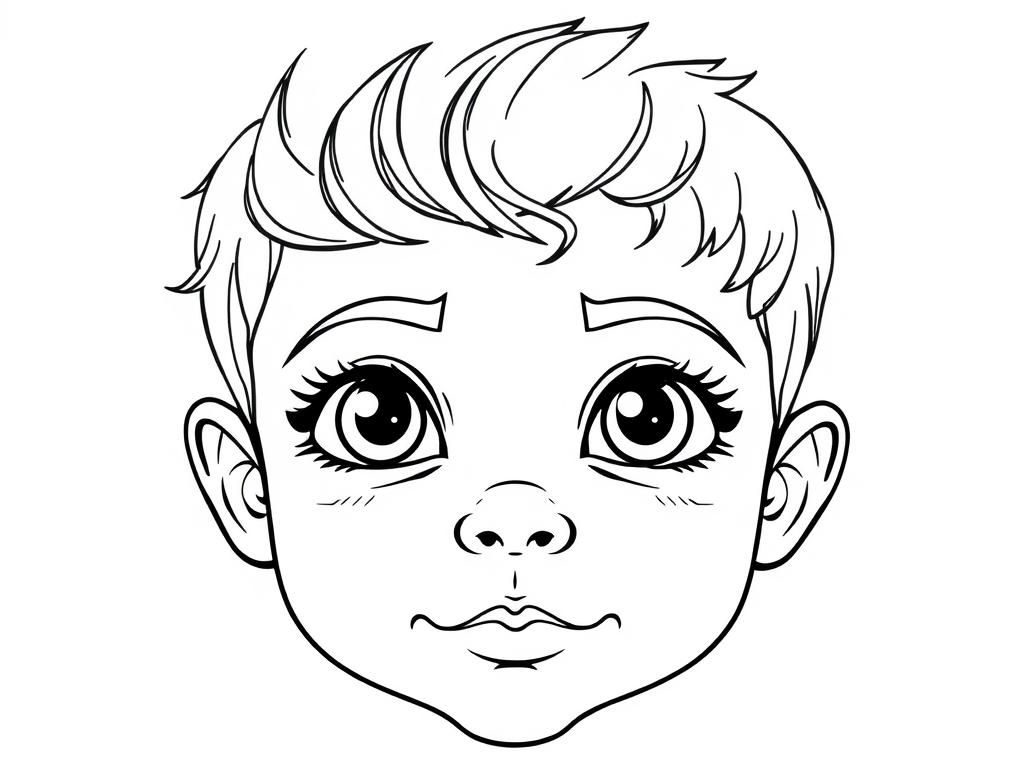 Preview of a detailed sketch of a male child's face with three eyes