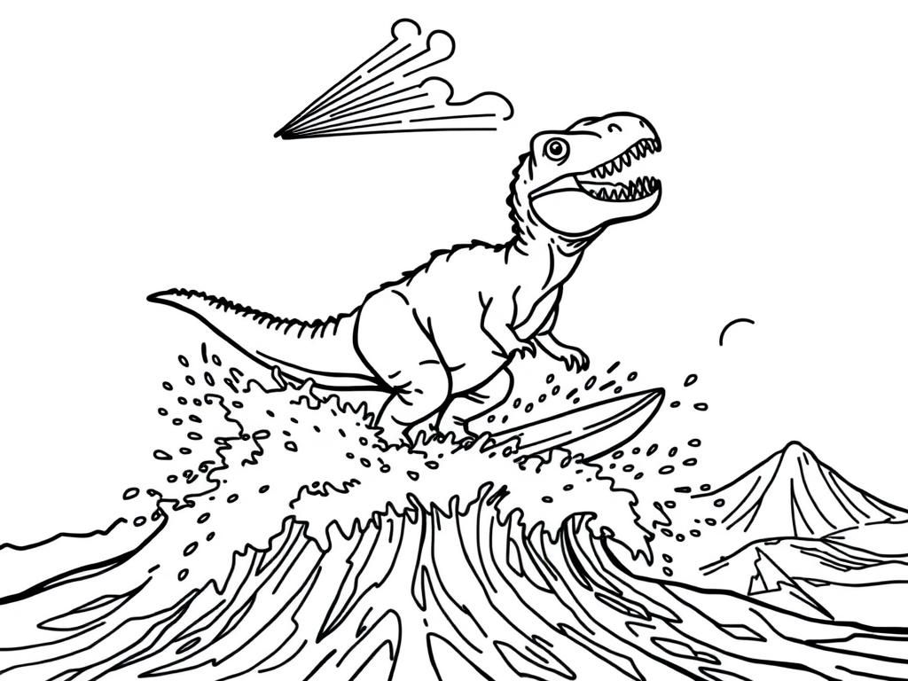 Surfing T-Rex Coloring Page