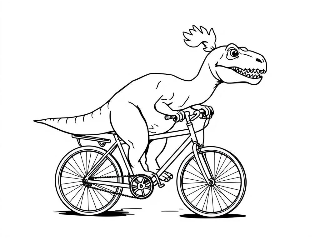 Dinosaur Riding Bike Coloring Page
