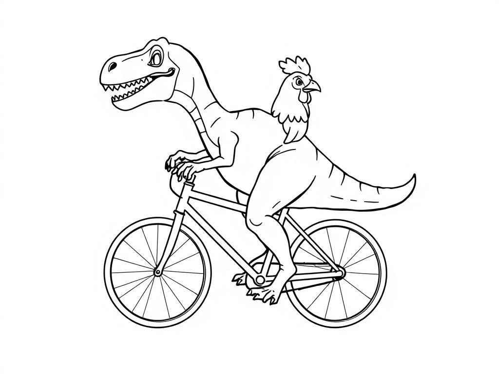 Dino Bicycle Ride Coloring Page