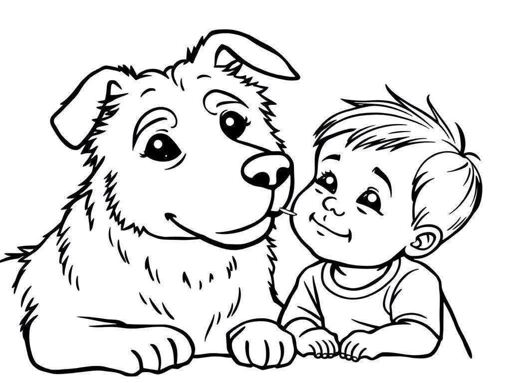 Coloring Page of a Boy and Dog: A Heartwarming Bond