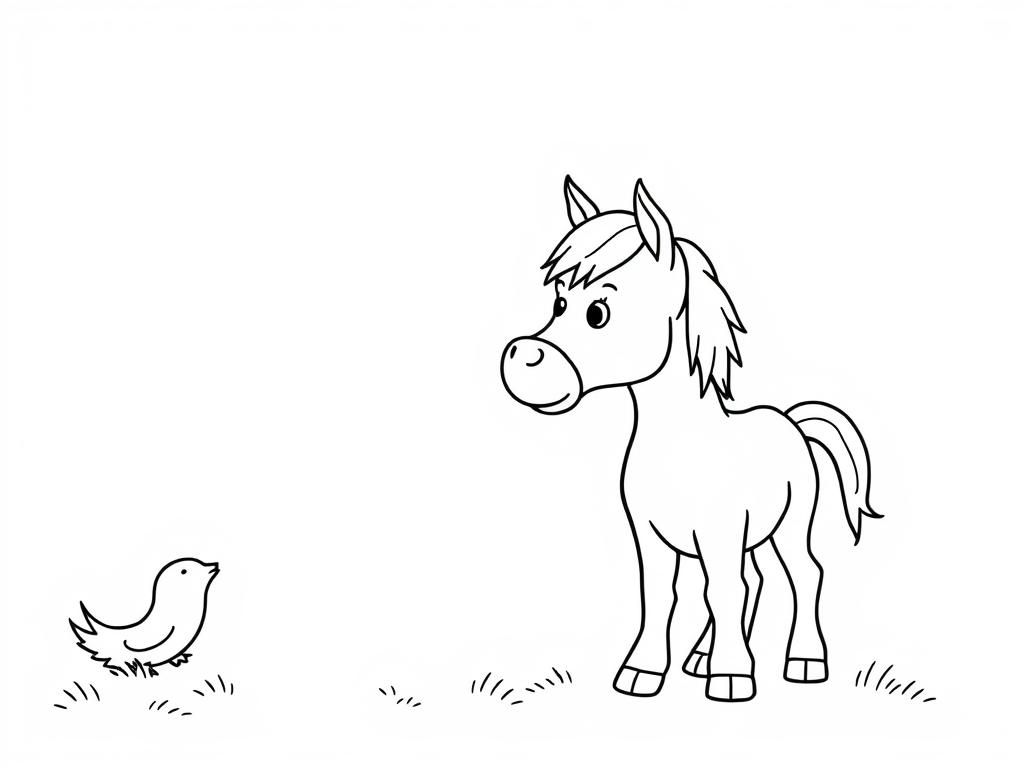 Horse and Bird Coloring Page