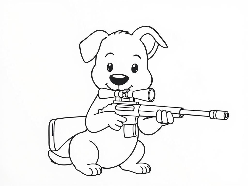 A dog holding a sniper rifle - Free Printable Coloring Page