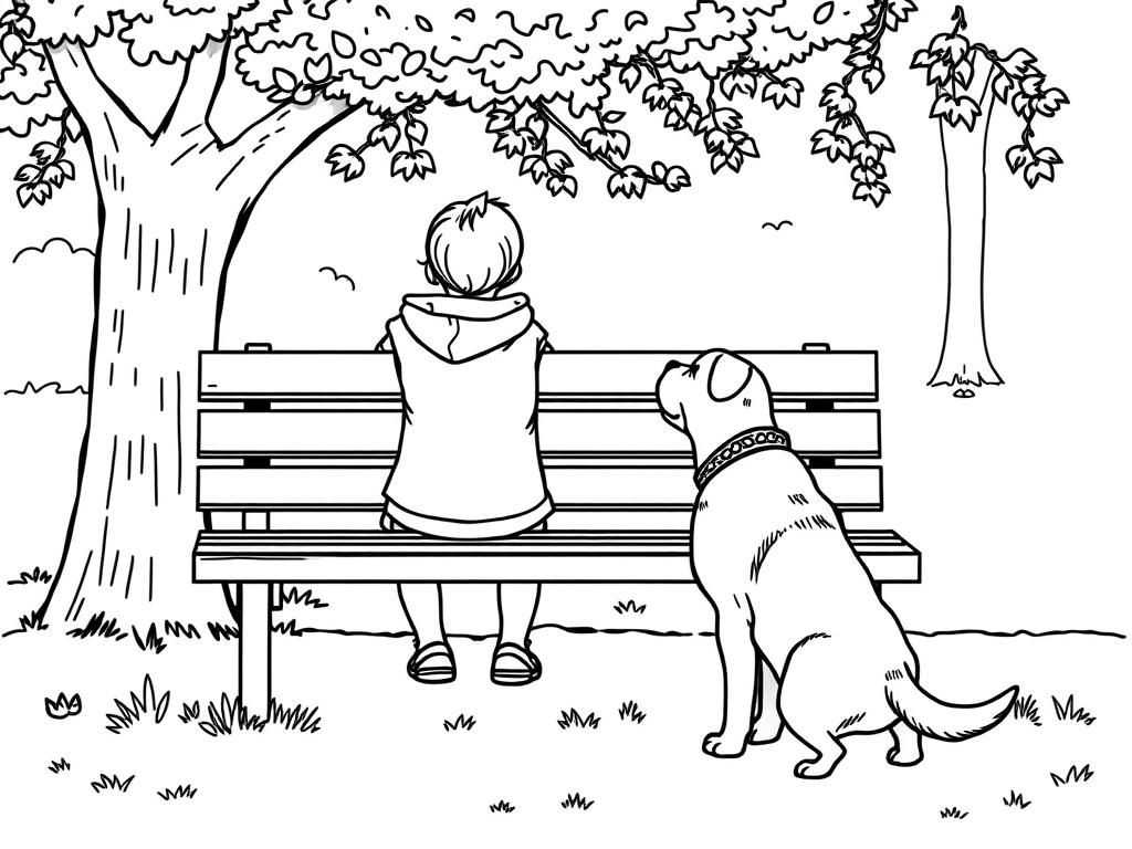 Preview of A dog is trying to get the attention of a couple people sitting on a park bench