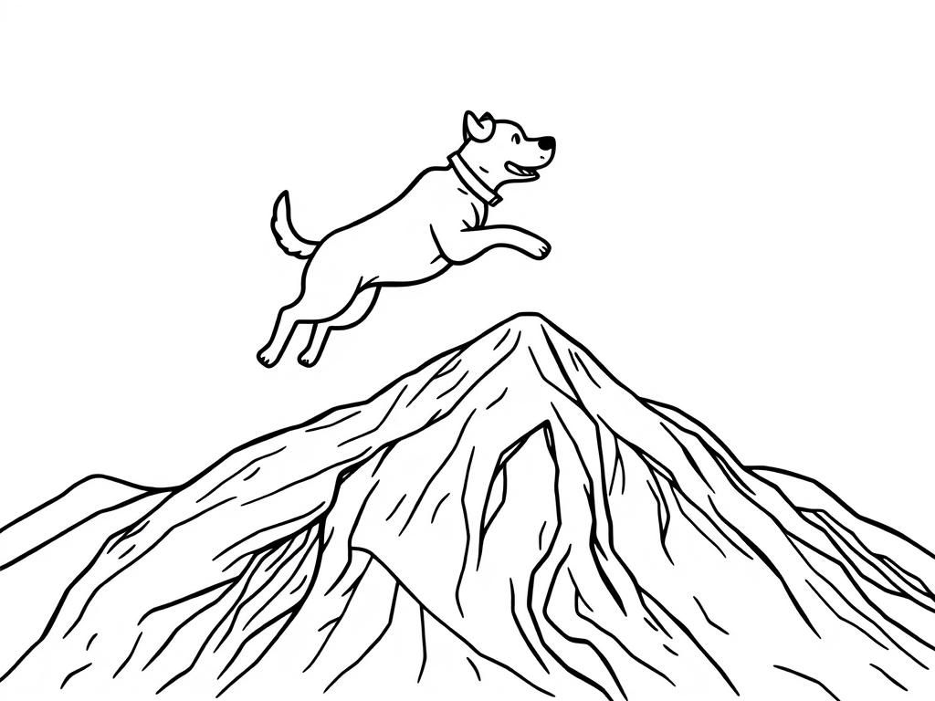 a dog jumping over a mountain