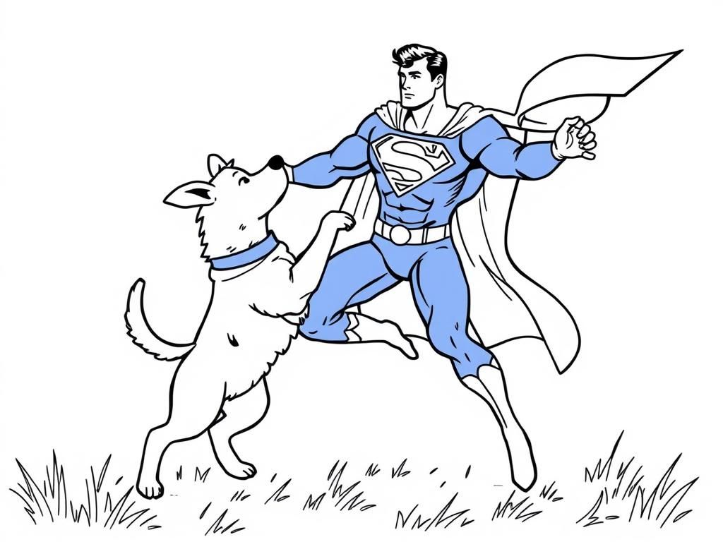 Superman with Dog Coloring Page