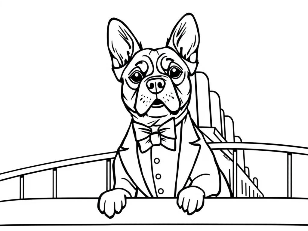 A dog wearing a tuxedo on the titanic - Free Printable Coloring Page