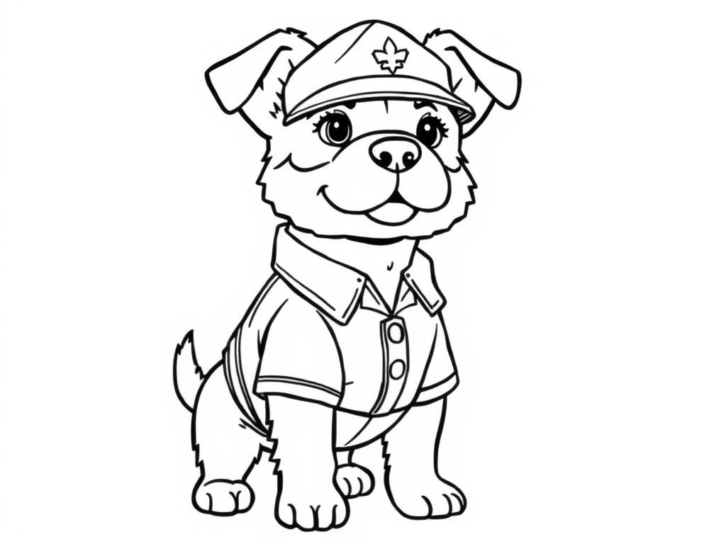 Preview of A dog wearing an army uniform that is standing at attention.