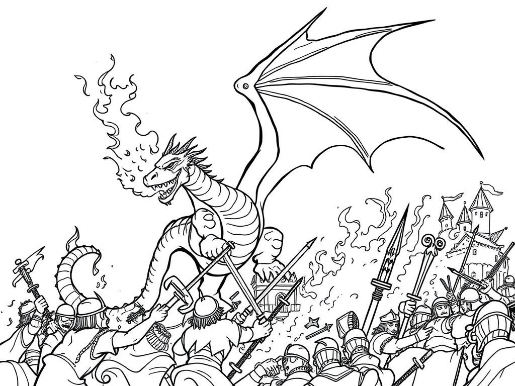 Dragon Battle Coloring Page