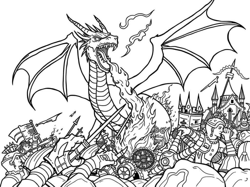 Medieval Dragon Battle Coloring Page