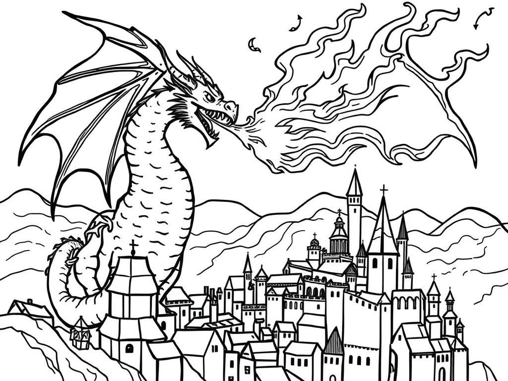Dragon Breathing Fire Coloring Page