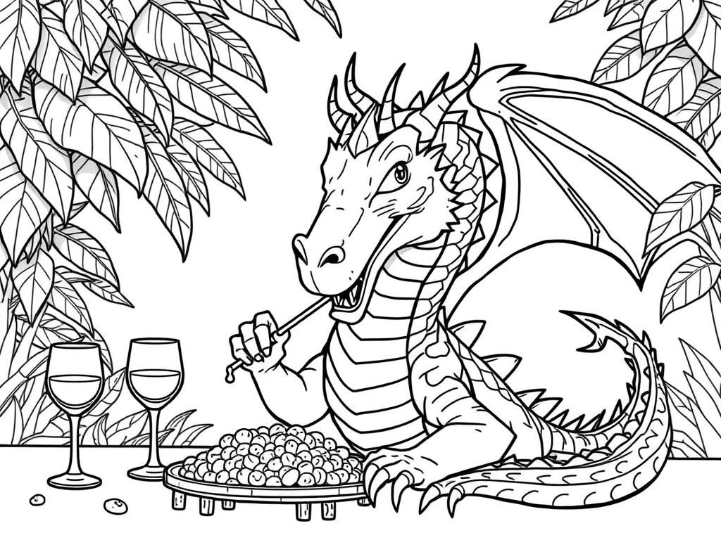 Dragon Dining Coloring Page