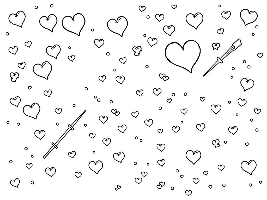 Preview of A dreamy  sky with heart-shaped constellations and shooting stars, a unique Valentines Day coloring page.