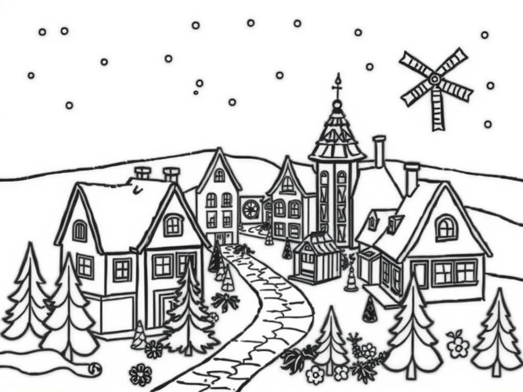 a dutch christmas village - Free Printable Coloring Page