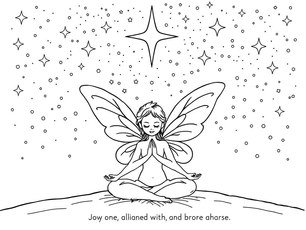 A fairy meditating under a starlit sky, with "I am aligned with the universe."