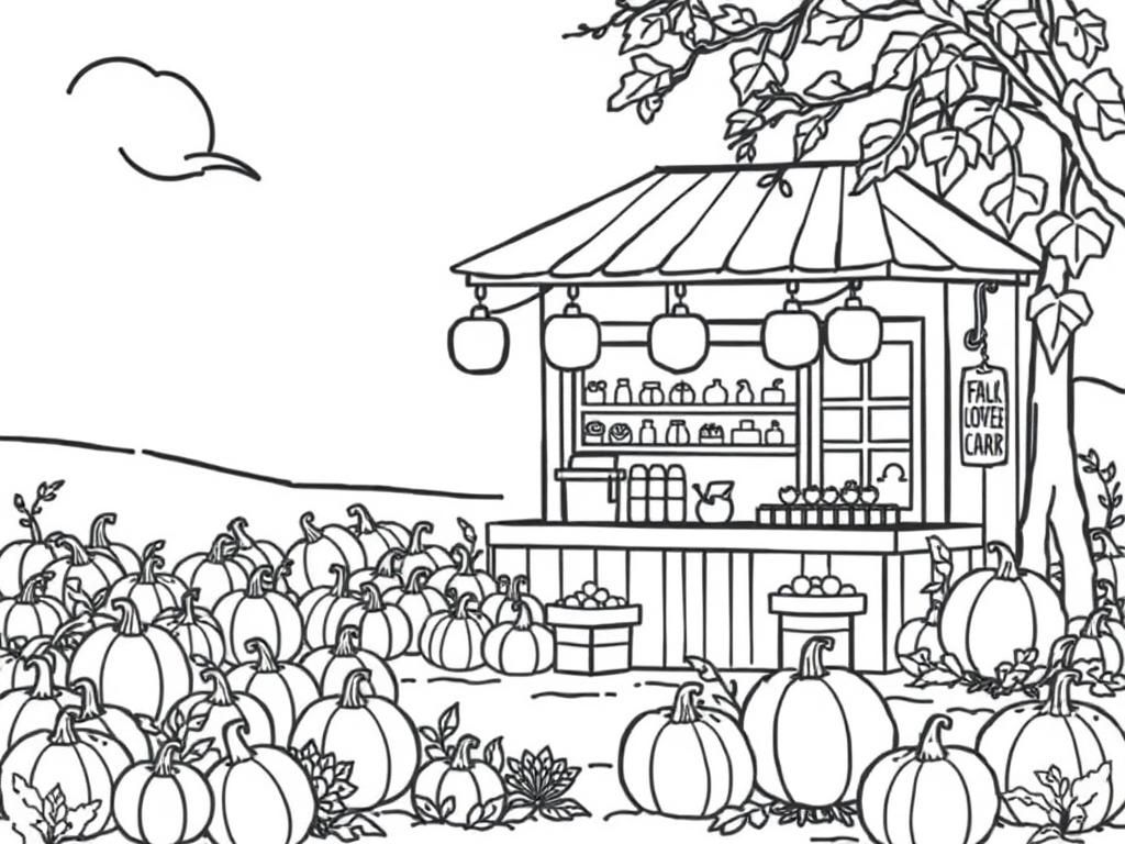 Fall Pumpkin Stand Coloring Page
