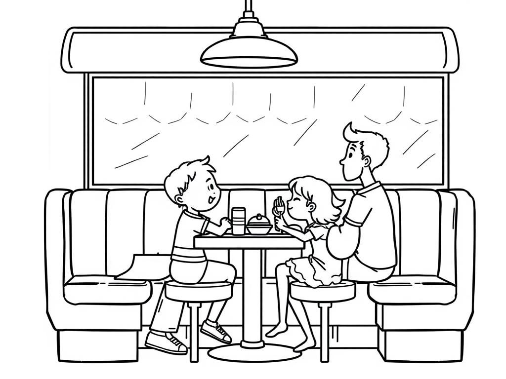 A family at a local diner booth, waiting for their food.