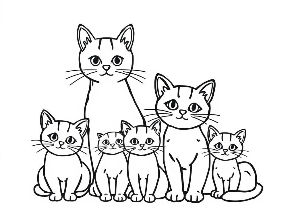 Cute Cat Family Coloring Page