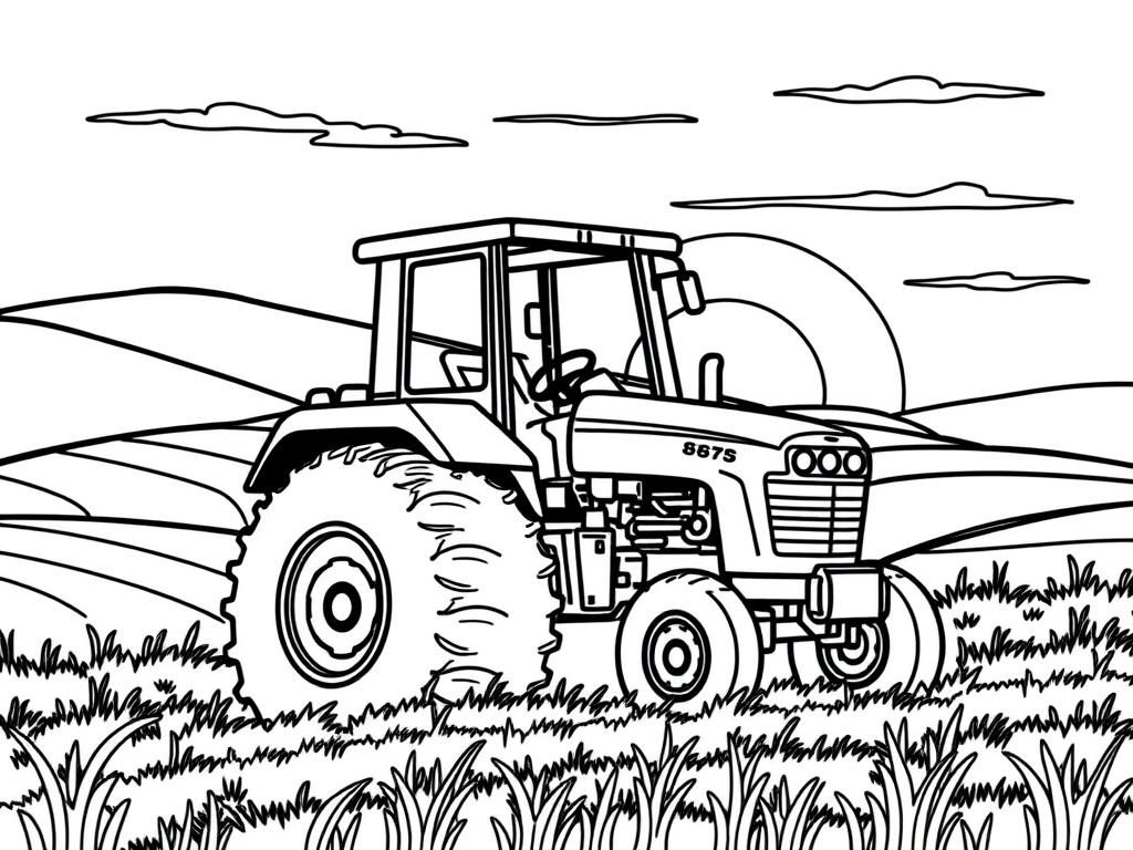 Preview of A farmer driving a tractor at sunrise, with rolling hills in the background