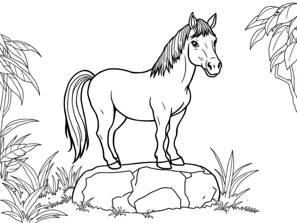 Preview of A fat horse of standing on a Stone in the Jungle