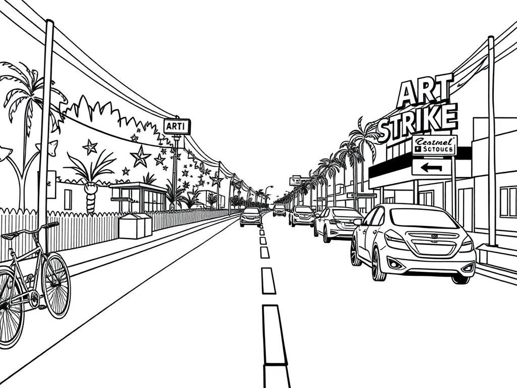 Tropical Street Scene Coloring Page