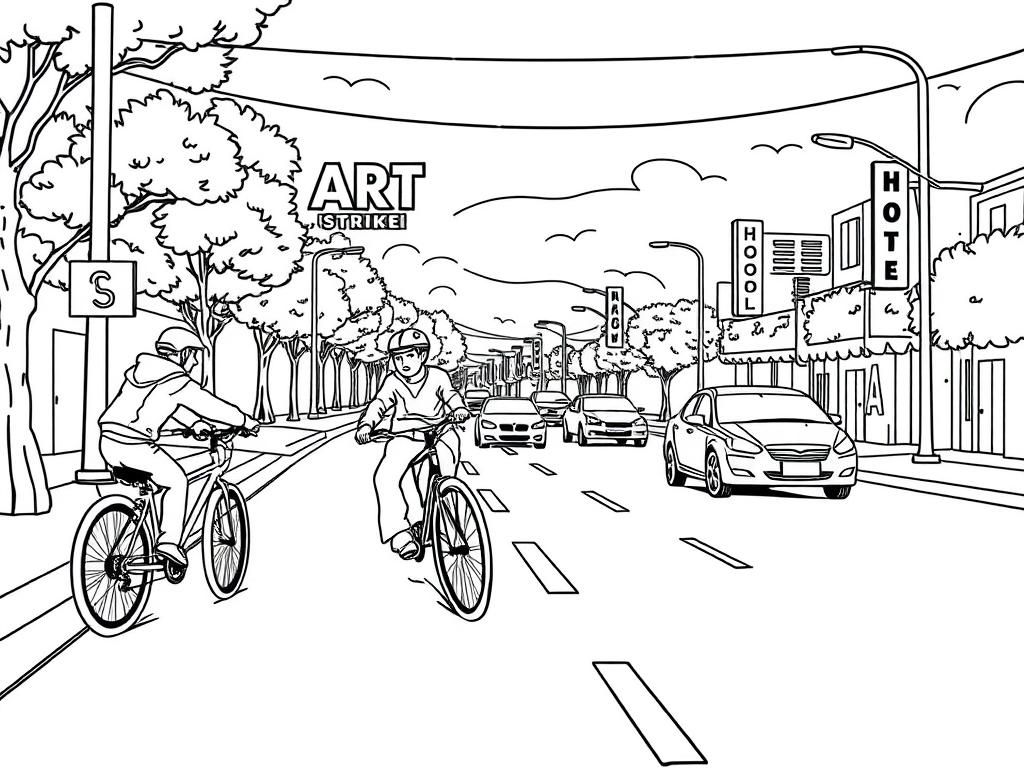 Preview of a few real endives on bycicles and ART STRIKE written on-road-panel with-motel-cars and