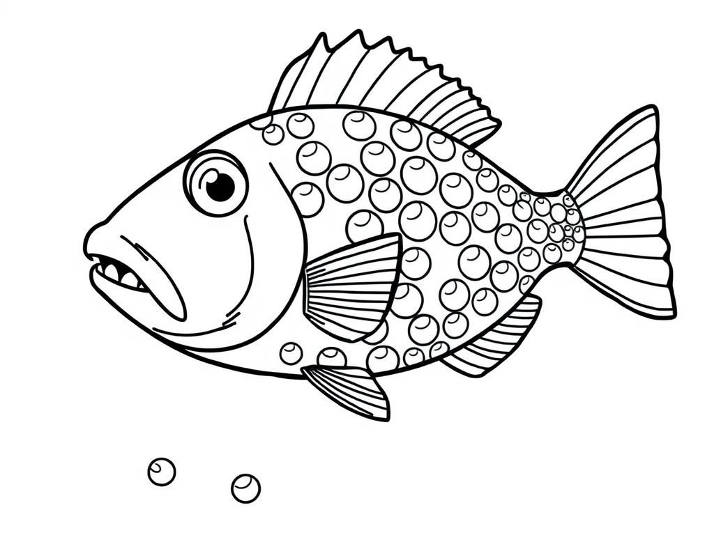Kleurplaat van een vis met bubbels