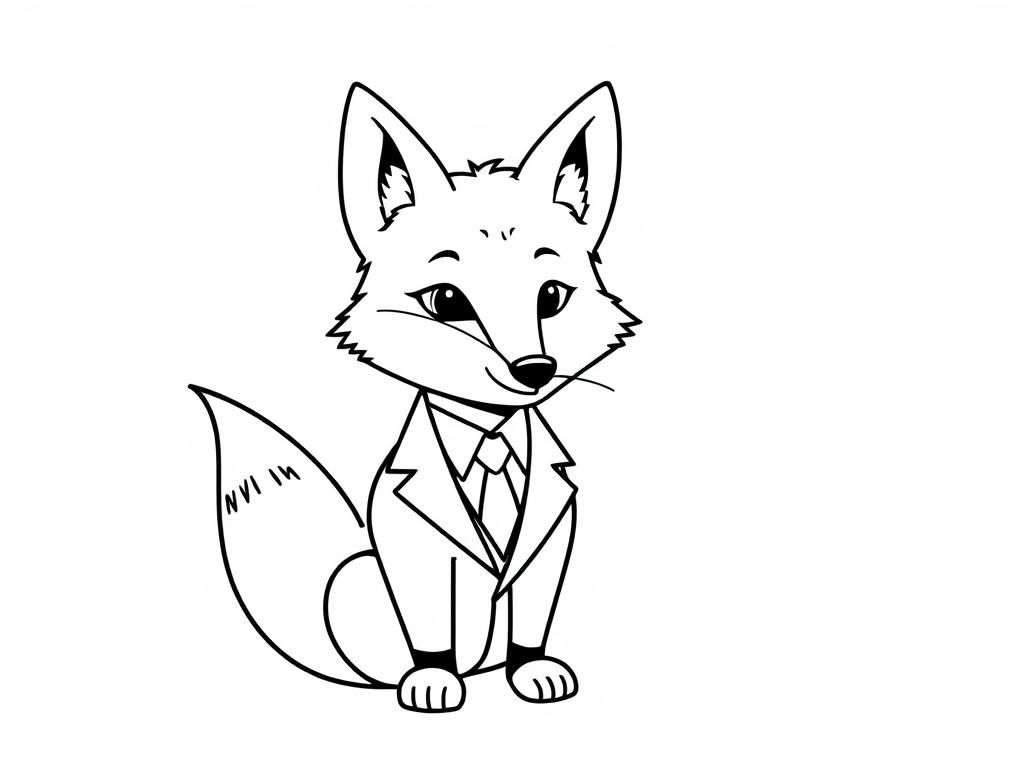 Coloring Page of a Happy Fox in a Suit