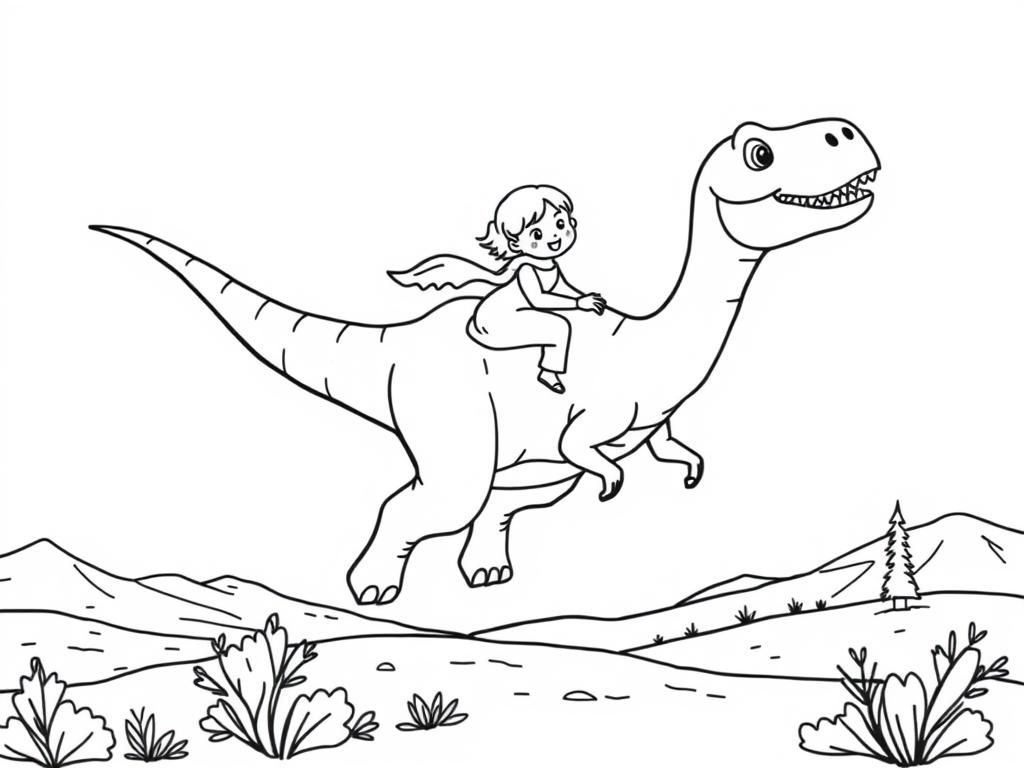 Preview of A friendly brontosaurus with wings flying over a snowy Landscape with a Happy 3,5 year old caucasian girl ON ITS back