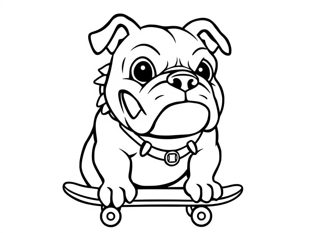 A friendly bulldog with a skateboard