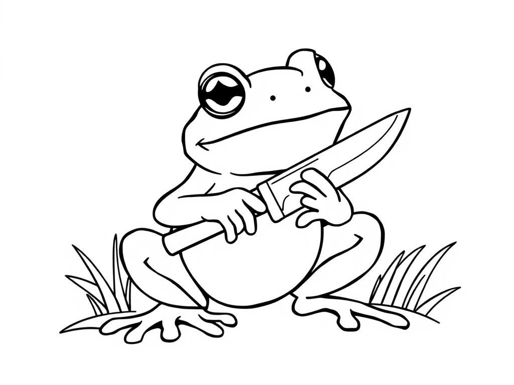 Cartoon Frog with Knife Coloring Page