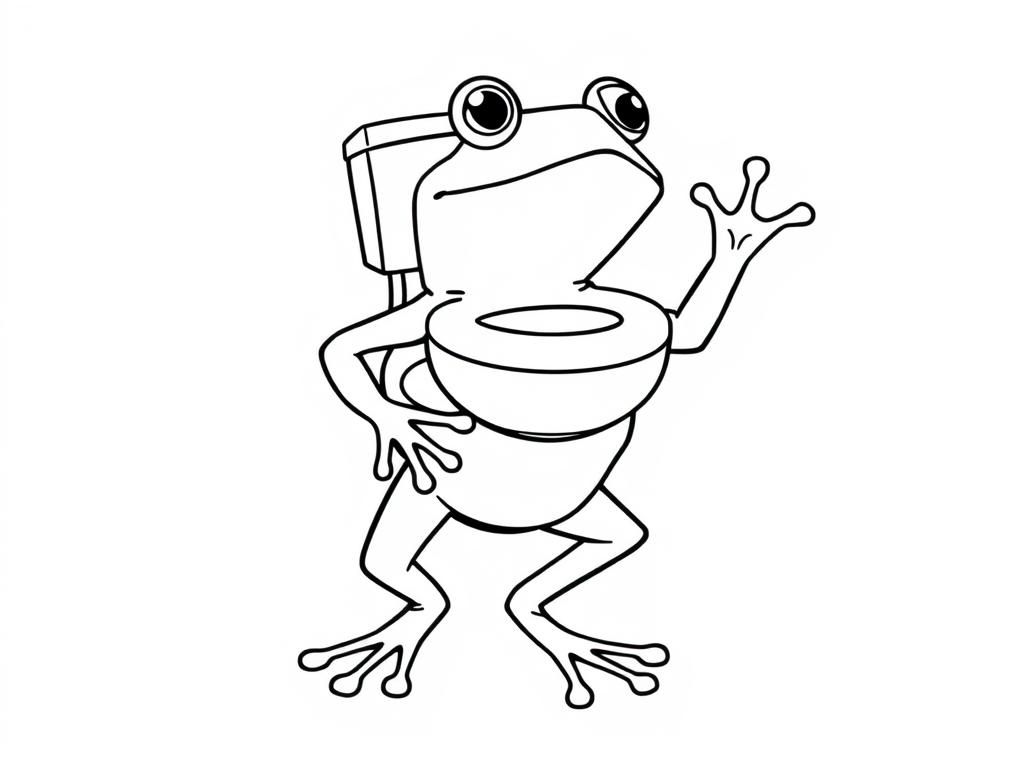 A frog with a toilet on its head doing a weird dance
