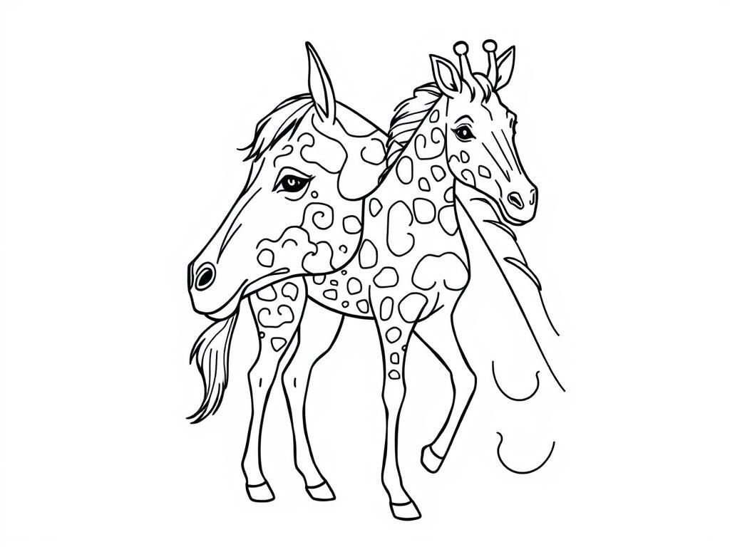 Preview of a full horse with giraffe patterns, head, and neck with longer neck